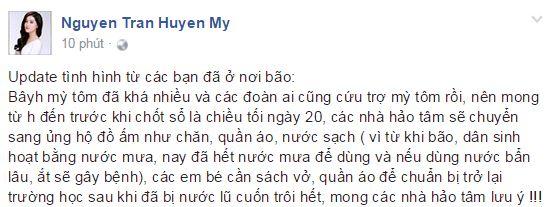 sao việt, sao việt ủng hộ đồng bào miền trung, huyền my, huyền my ủng hộ miền trung, huyền my không công khai tièn ủng hộ