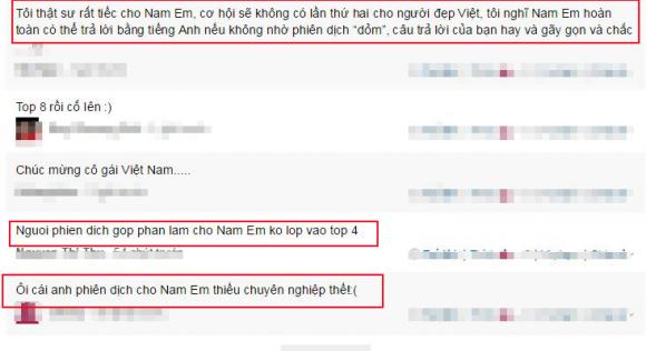 sao việt, hoa hậu, nam em, nam em trượt top 4, nguyên nhân nam em trượt top 4, nam em và thông dịch viên dở tệ