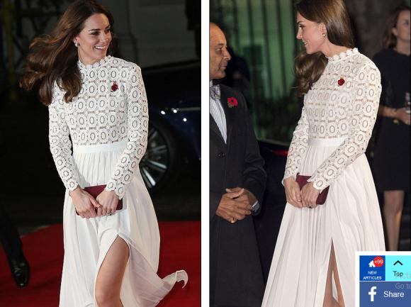 sao Hollywood,Công nương Kate,Kate Middleton,Kate Middleton gợi cảm hiếm thấy,Kate Middleton diện váy xẻ