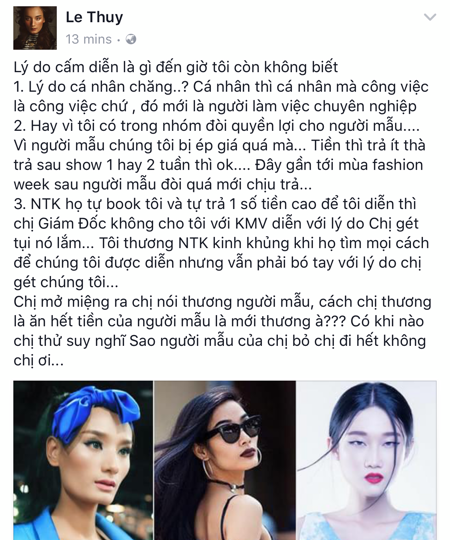 Lê Thúy, người mẫu Lê Thúy, model Lê Thúy, Lê Thúy bị cấm diễn, Vietnam International Fashion Week