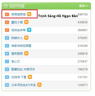 sao Hoa ngữ,Trịnh Sảng,Hồ Ngạn Bân,Trịnh Sảng kết hôn