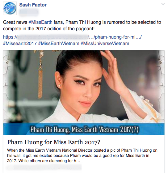 Phạm Hương, Hoa hậu Phạm Hương, Phạm Hương Hoa hậu Trái đất 2017, Hoa hậu Trái đất 2017 