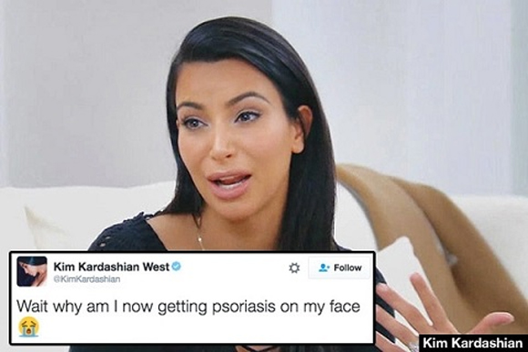 Kim Kardashian, Kim Kardashian bệnh vảy nến, Kim Kardashian vảy nến lan lên mặt