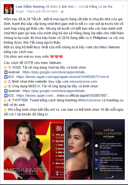 Hoa hậu Hoàn vũ 2016, sao việt, lệ hằng, MissUniverseVietnam