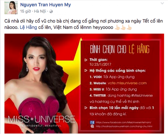 Hoa hậu Hoàn vũ 2016, sao việt, lệ hằng, MissUniverseVietnam