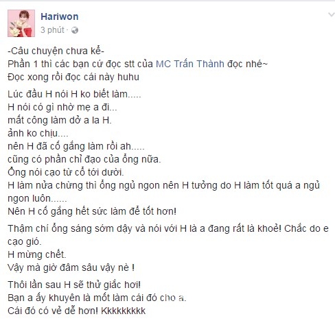  Hari Won,  Hari Won và Trấn Thành, Trấn Thành, MC Trấn Thành