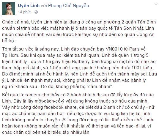 sao việt, uyên linh, ca sĩ uyên linh, uyên linh mất hành lý, uyên linh bị trộm đồ 