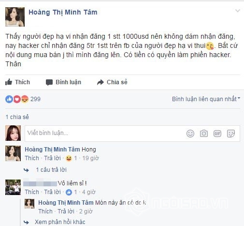 Hạ Vi, Hạ Vi bị hack facebook, cô tấm hạ vi