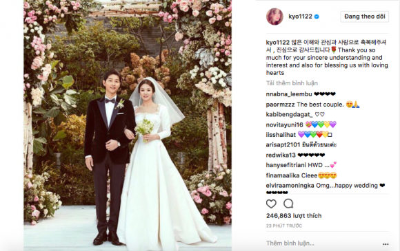 Song Hye Kyo lên tiếng sau đám cưới,Song Joong Ki và Song Hye Kyo kết hôn,siêu đám cưới Song Joong Ki và Song Hye Kyo