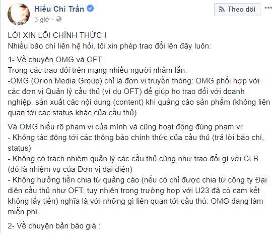 bùi tiến dũng, thủ môn tiến dũng, Hiếu Orion xin lỗi 