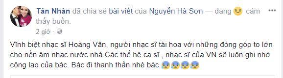 hoàng vân qua đời, nhạc sĩ hoàng vân, sao việt chia buồn