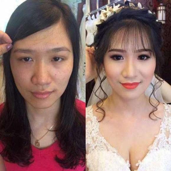 trang điểm cô dâu, cô dâu trước và sau khi trang điểm, make-up