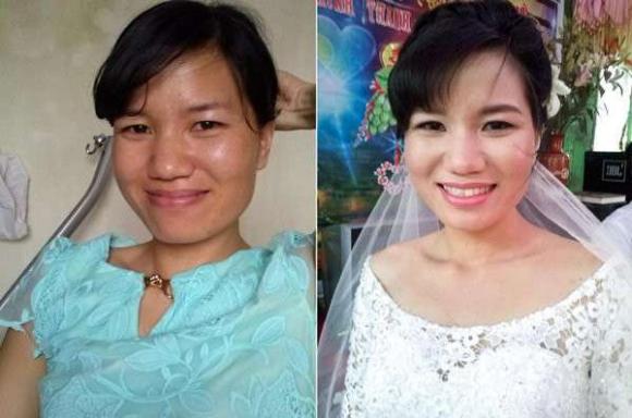 trang điểm cô dâu, cô dâu trước và sau khi trang điểm, make-up