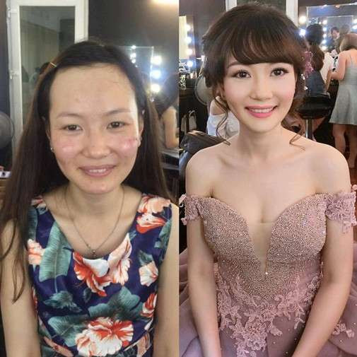 trang điểm cô dâu, cô dâu trước và sau khi trang điểm, make-up