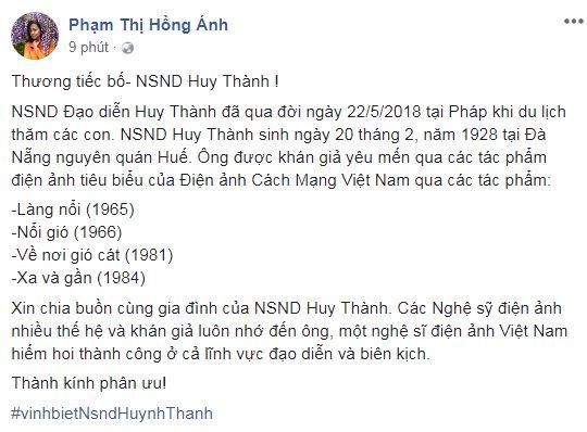 NSND Huy Thành, đạo diễn Huy Thành qua đời, sao Việt
