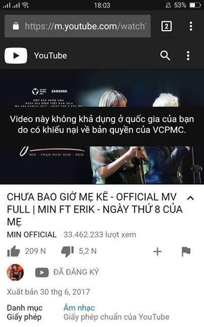 min, ca khúc của min, ca khúc của min bị gỡ bản quyền 
