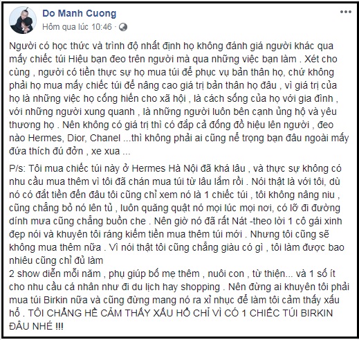 Đỗ Mạnh Cường, sao Việt, hàng hiệu