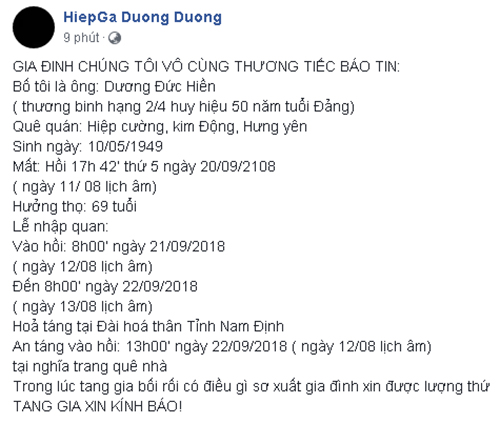 Danh hài hiệp gà,bố hiệp gà qua đời,sao việt