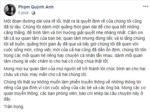 Phạm Quỳnh Anh, Quang Huy, sao Việt, Phạm Quỳnh Anh ly hôn