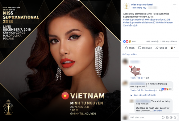 Hoa hậu Siêu quốc gia 2018,Minh Tú,sao Việt