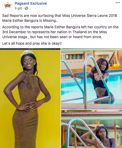 thí sinh Hoa hậu Hoàn vũ mất tích,Hoa hậu Hoàn vũ 2018,Sierra Leone
