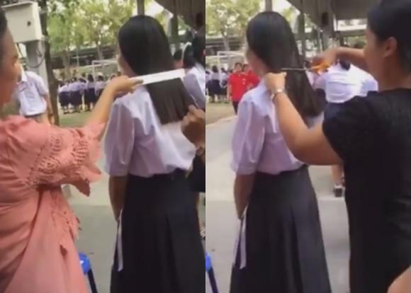 cô giáo mắng học sinh ngu dốt,trường học Thái Lan,học sinh bị cô giáo cắt tóc