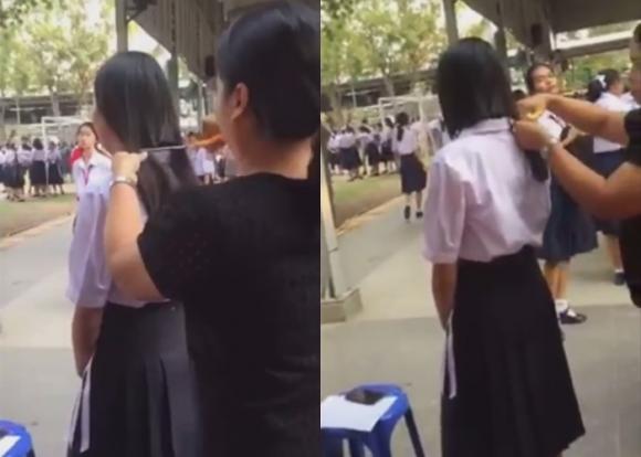 cô giáo mắng học sinh ngu dốt,trường học Thái Lan,học sinh bị cô giáo cắt tóc