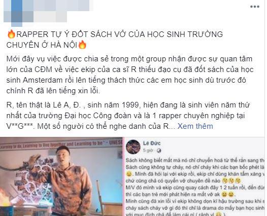 rapper, rapper đốt sách vở, đốt sách học sinh trường chuyên 