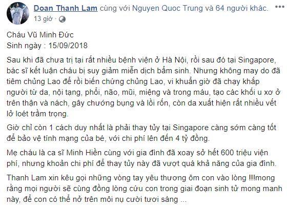 Minh Hiền, con trai ca sĩ Minh Hiền, Thanh Lam, sao việt ủng hộ Minh Hiền