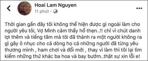 Ca sĩ Hoài Lâm, vợ hoài lâm, sao Việt