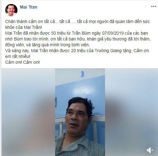 MC Trấn Thành vào bệnh viện thăm và ủng hộ nghệ sĩ Mai Trần 20 triệu đồng